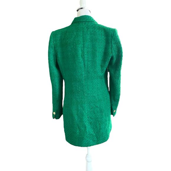 Zara Boucle Tweed Blazer Jacket Fits Sz S/M Green Notched Collar Single Button - Picture 6 of 12
